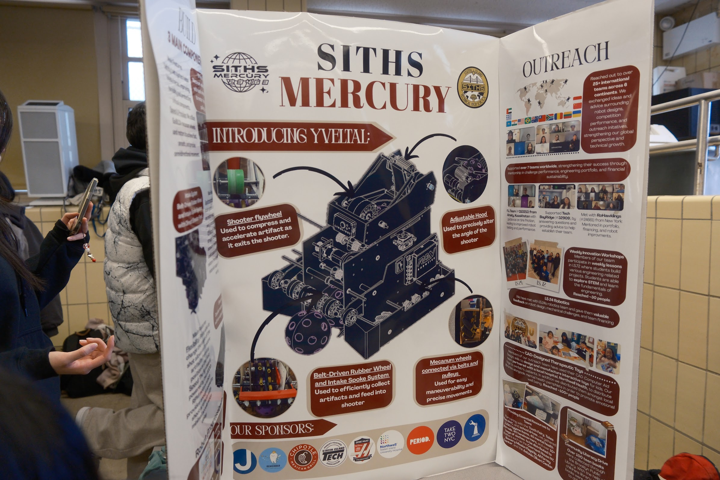 SITHS Mercury engineering and outreach presentation board featuring the FTC robot