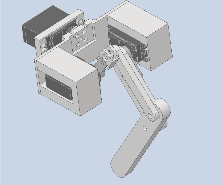 Detailed CAD model of one robot dog leg and its servos
